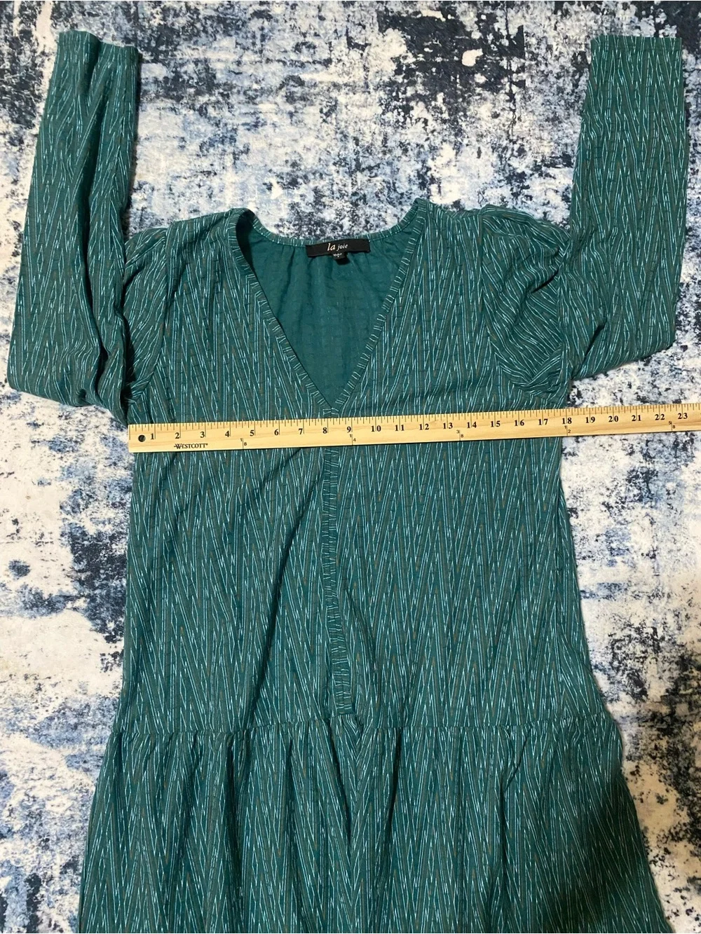 La Joie Teal Textured Tiered Midi Dress Women’s Large Long Sleeve Cottagecore